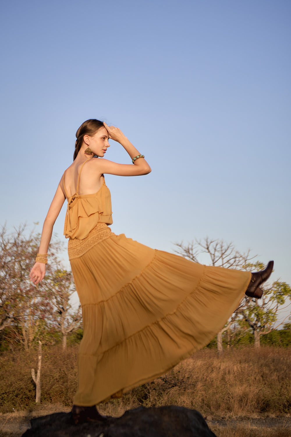 Gold tulle maxi skirt sale