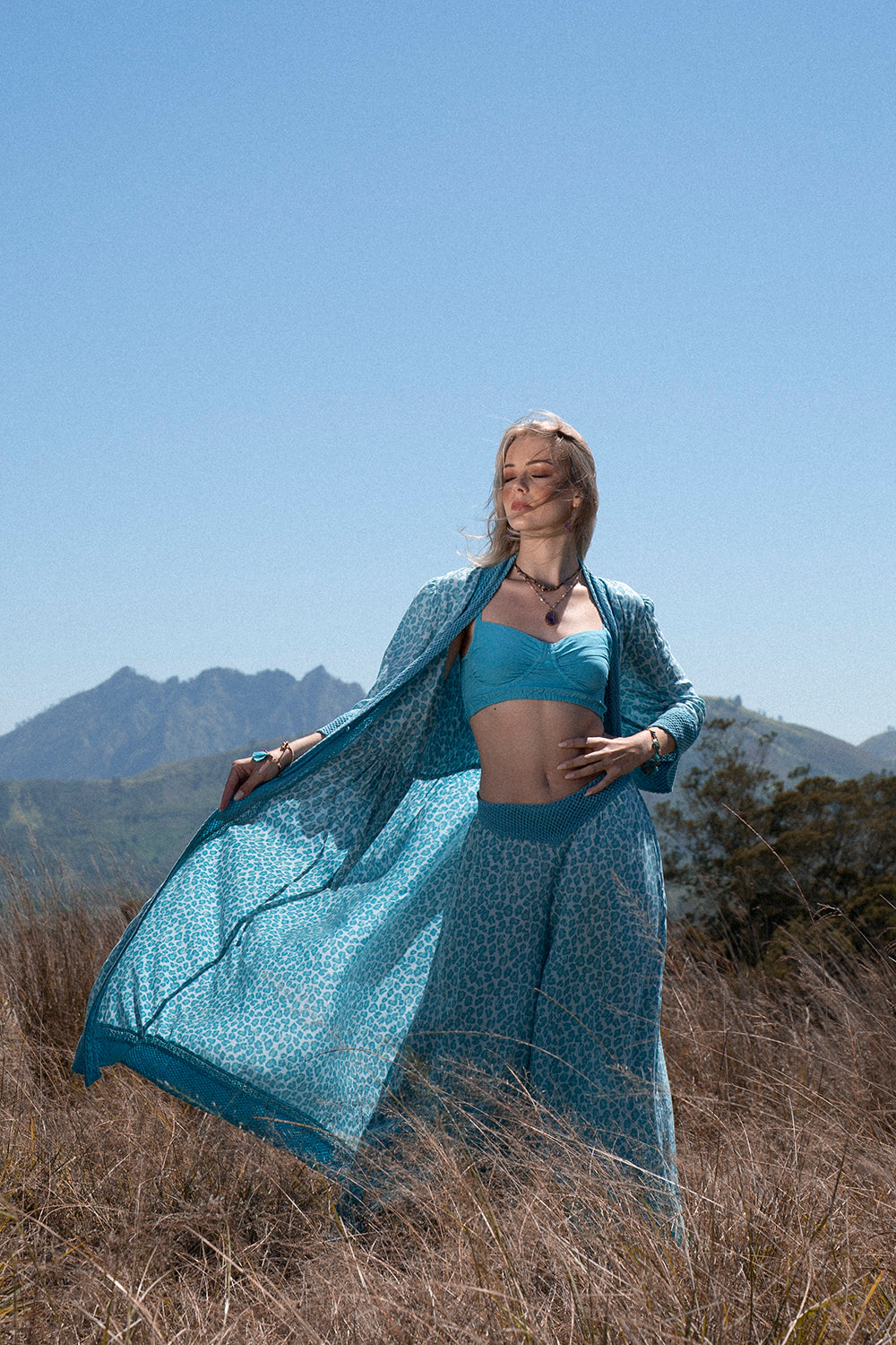 Dandelion Long Kimono - Turquoise - Into the Wild by Tulle and Batiste