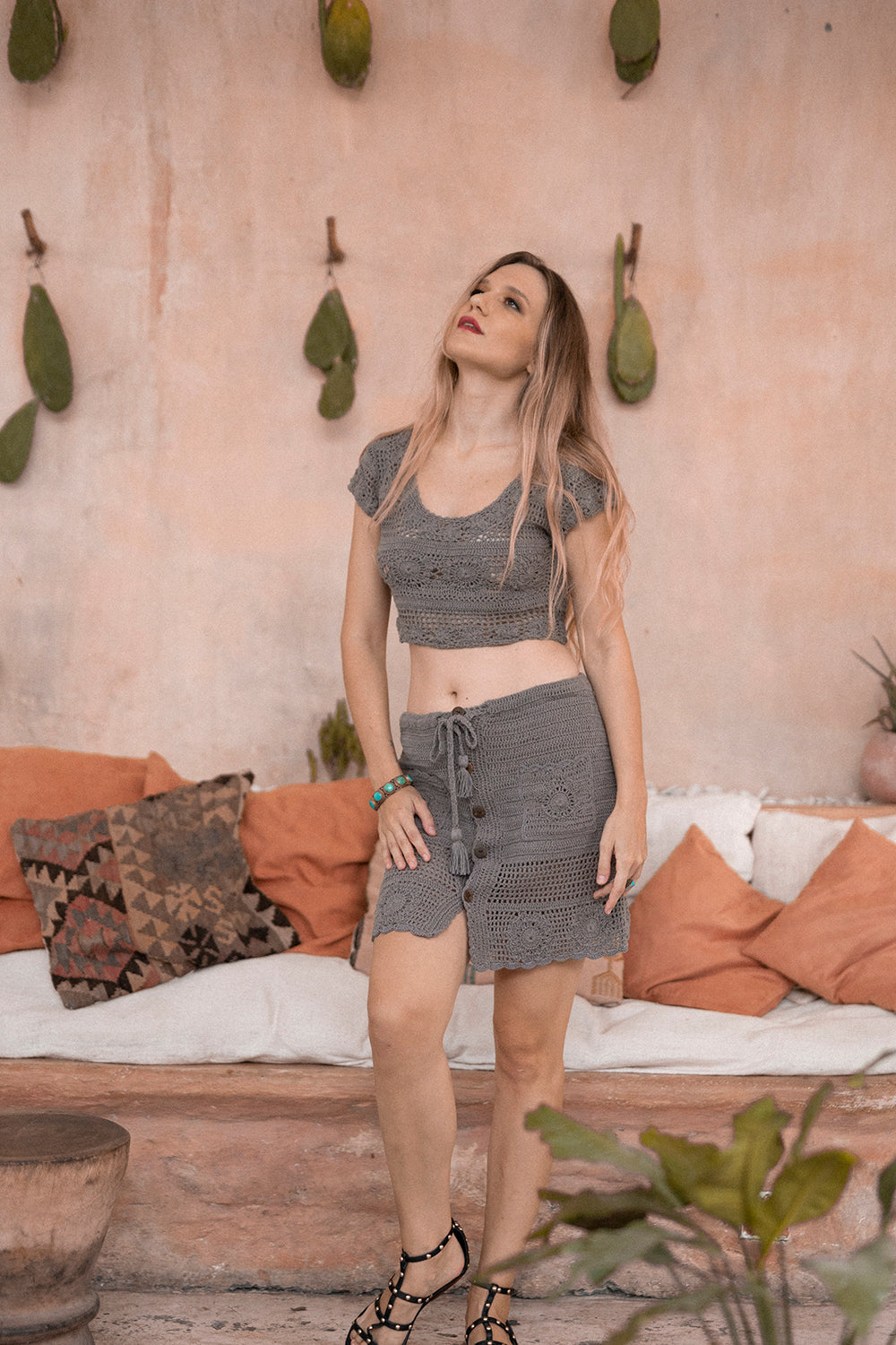 Olivia Crochet Mini Skirt - Slate Grey - Dreamweaver by Tulle and Batiste