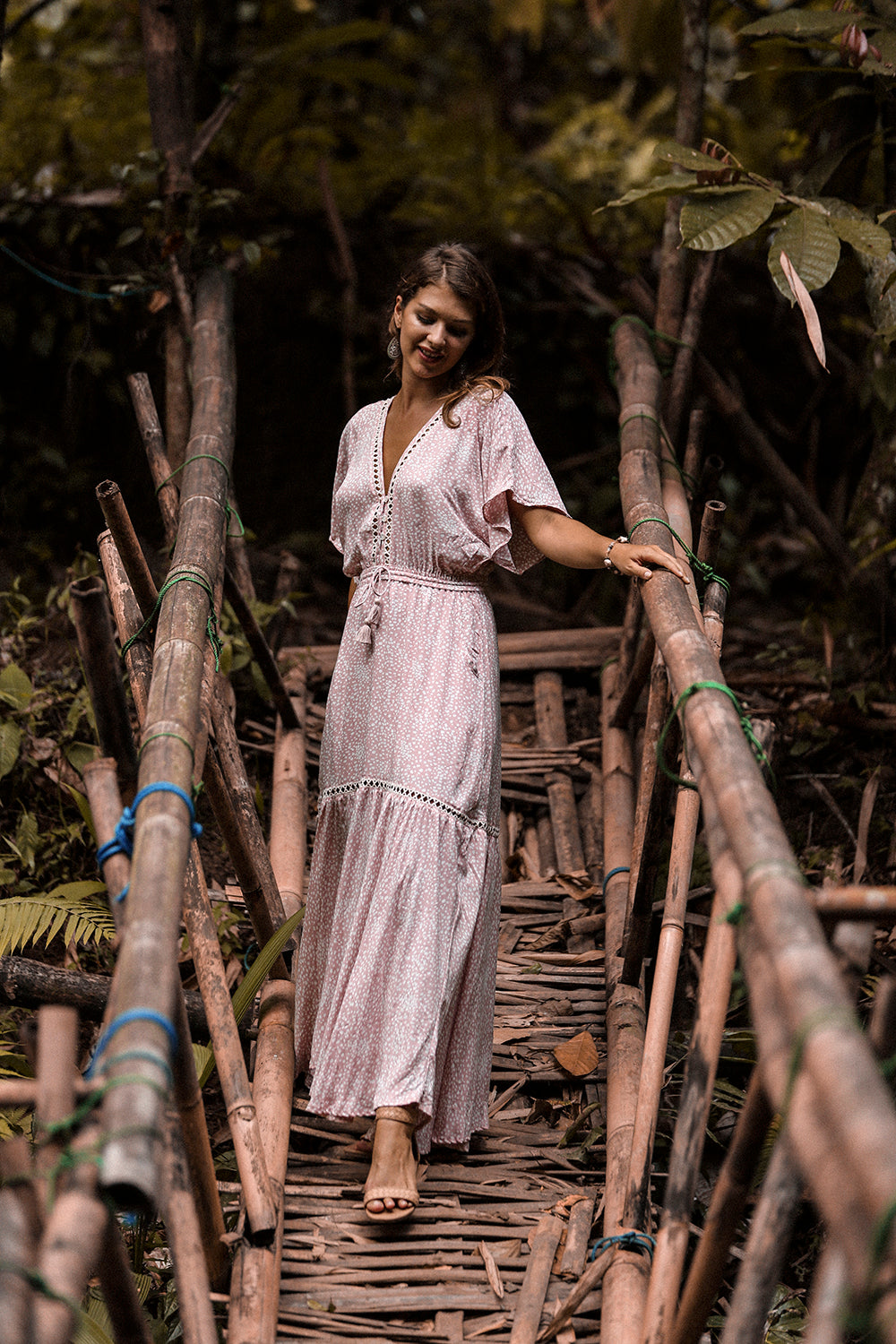 Pink frill outlet maxi dress